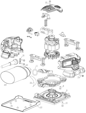 Default Diagram and Parts List for Type 1 Black and Decker Sander Polisher